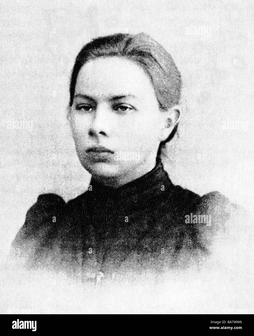Krupskaja, Nadeschda, 26.2.1869 - 27.2.1939, Sowjetrevolutionär, Frau von Lenin, Porträt, 1895, Stockfoto
