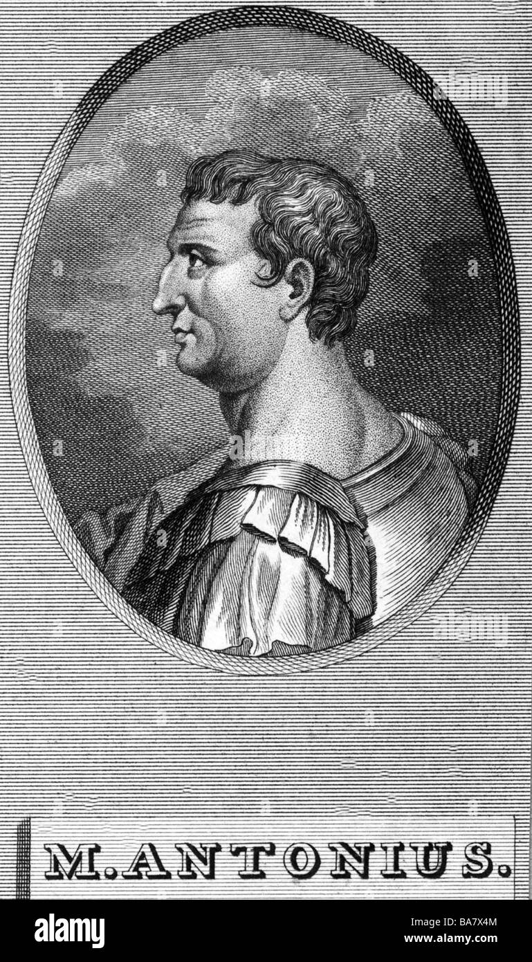 Antonius, Marcus, ca. 82 - 30 V.CHR., römischer Politiker und General, Portrait, Seitenansicht, Kupferstich, 18. Jahrhundert, Artist's Urheberrecht nicht gelöscht werden Stockfoto