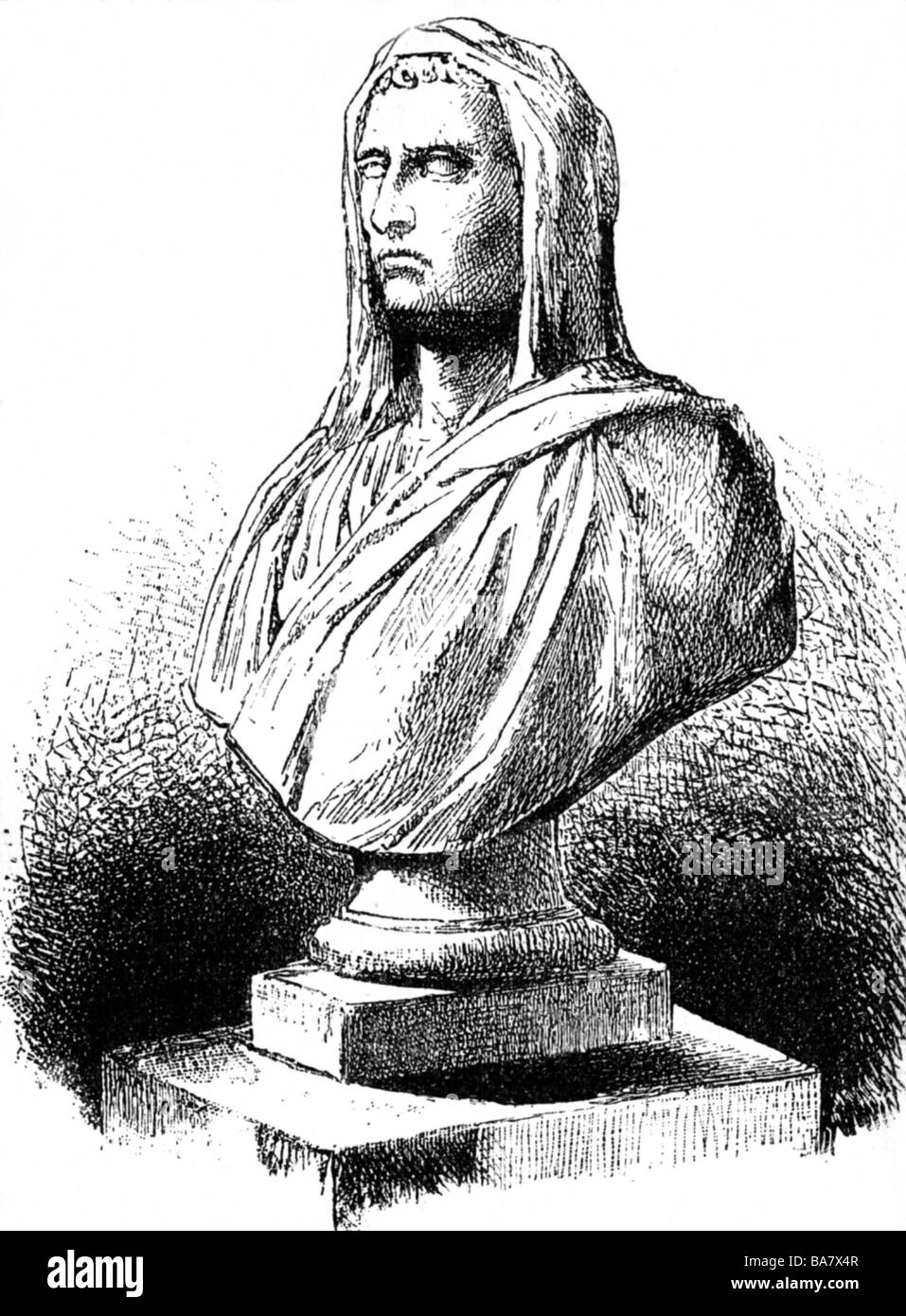 Caesar, Gaius Julius, 13.7.100 - 15.3.44 v. Chr., Porträt, als Pontifex maximus, Holzgravur nach alter Büste, 19. Jahrhundert, Stockfoto