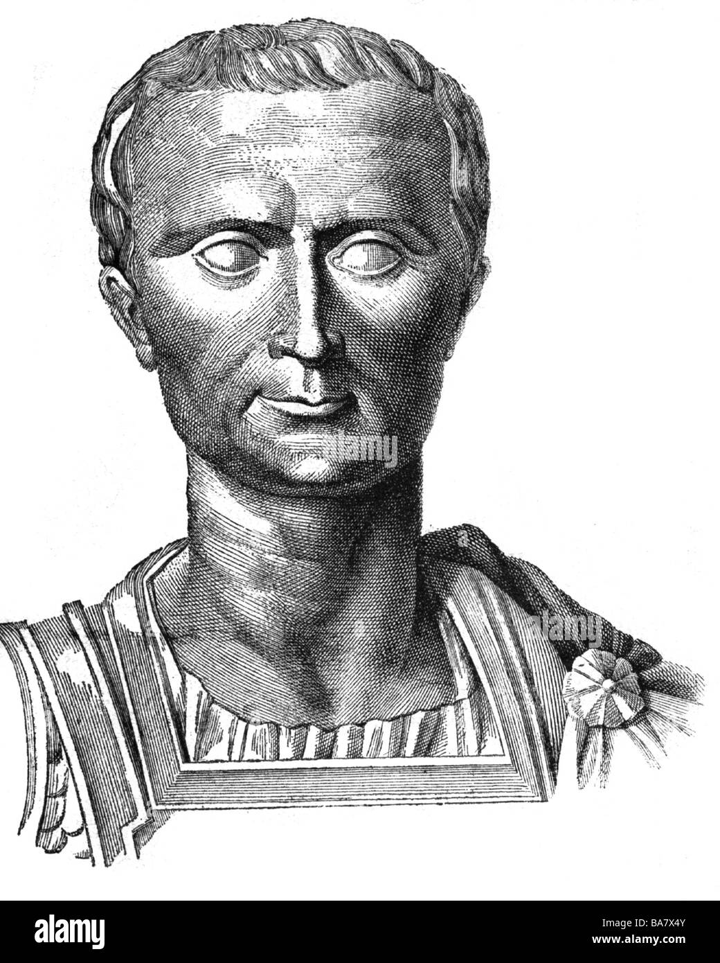 Caesar, Gaius Julius, 13.7.100 - 15.3.44 v. Chr., Porträt, Holzgravur nach alter Büste, 19. Jahrhundert, Stockfoto