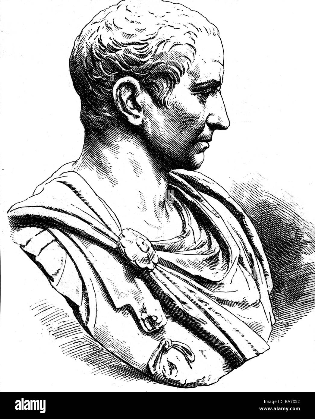 Caesar, Gaius Julius, 13.7.100 - 15.3.44 v. Chr., Porträt, Holzgravur nach alter Büste, 19. Jahrhundert, Stockfoto