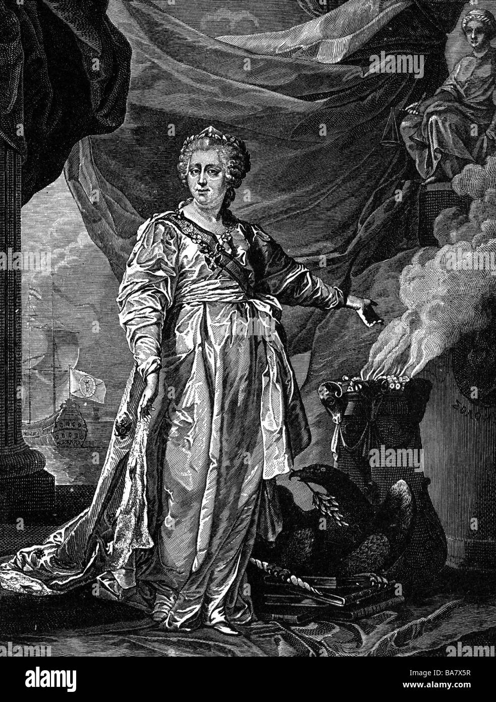Katharina II., "der Große", 2.5.1729 - 17.11.1796, Kaiserin von Russland 1762 - 1796, halbe Länge, Holzstich nach zeitgenössischen Malerei, Artist's Urheberrecht nicht gelöscht werden Stockfoto
