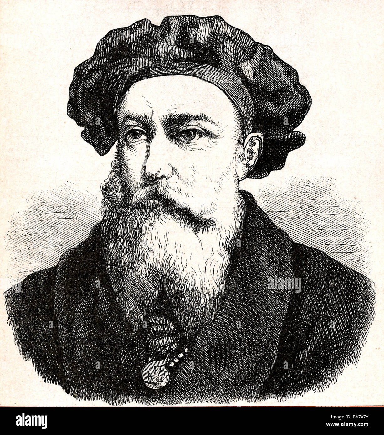 Gama, Vasco da, ca. 1469 - 24.12.1524, portugiesische SeefahrerIn, Holzgravur, 19. Jahrhundert, Stockfoto