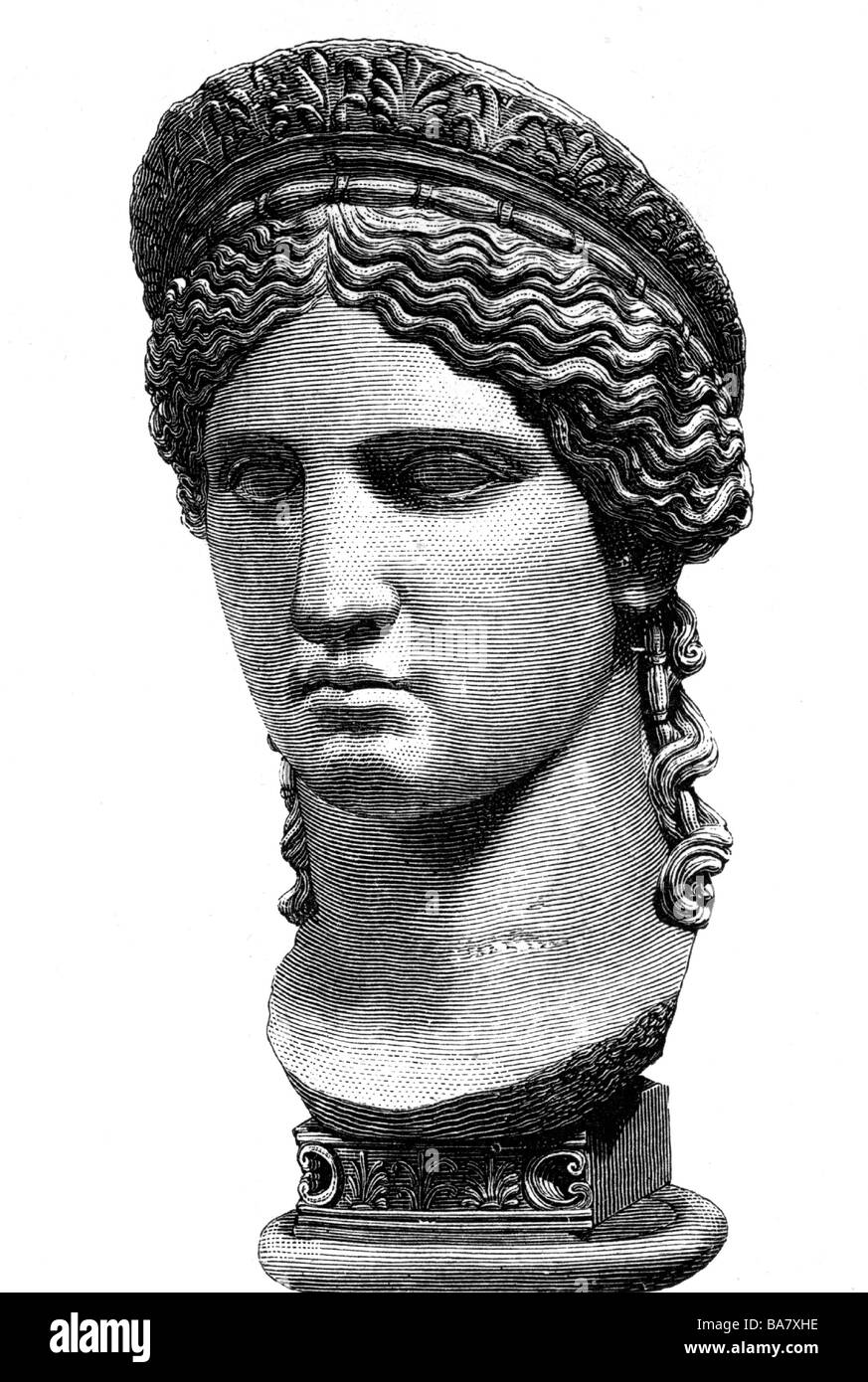 Hera, griechische Gottheit (Juno), Schwester und Frau des Zeus, Porträt, Büste, Holzgravur, wahrscheinlich von Alkamenes, Sammlung Ludovisi, Rom, Stockfoto
