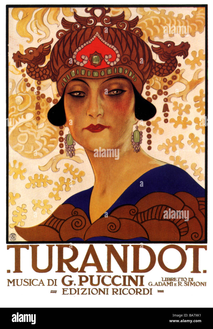 Puccini, Giacomo, 22.12.1858 - 29.11.1924, italienischer Musiker (Opernkomponist), Plakat zur Oper "Turandot", Weltpremiere 1926, Stockfoto