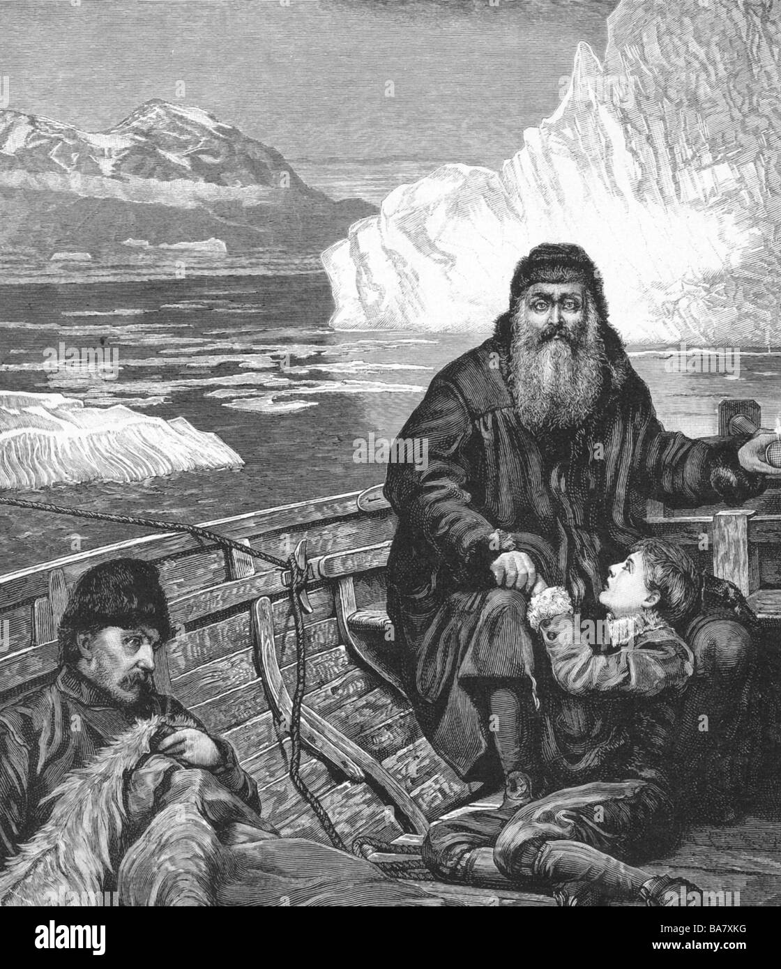 Hudson, Henry, ca. 1550 - 1611, britischer Seemann, volle Länge, mit Anhängern nach Meuterei, an Bord, nach dem Gemälde von John Collier, 1881, Tate Gallery London, England, Stockfoto