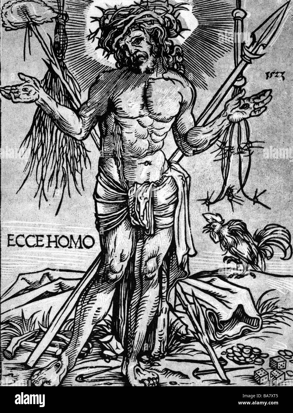 Jesus Christus, ca. 4 v. Chr. - ca. 33 v. Chr., "Ecce Homo", Mann der Trauer, Holzschnitt von Hans Weidlitz, 15./16. Jahrhundert, Stockfoto