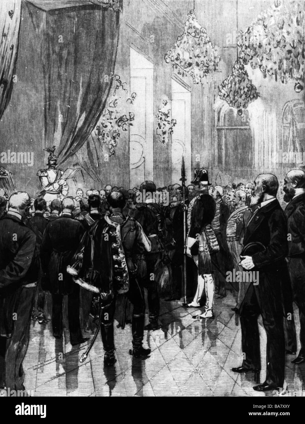 William 27.1.1859 - 4.6.1941, deutscher Kaiser 15.6.1888 - 9.11.1918, Eröffnung des kaiserlichen Diäten, Berlin, 16.11.1893, nach Zeichnung von Hermann Lueders, Stockfoto