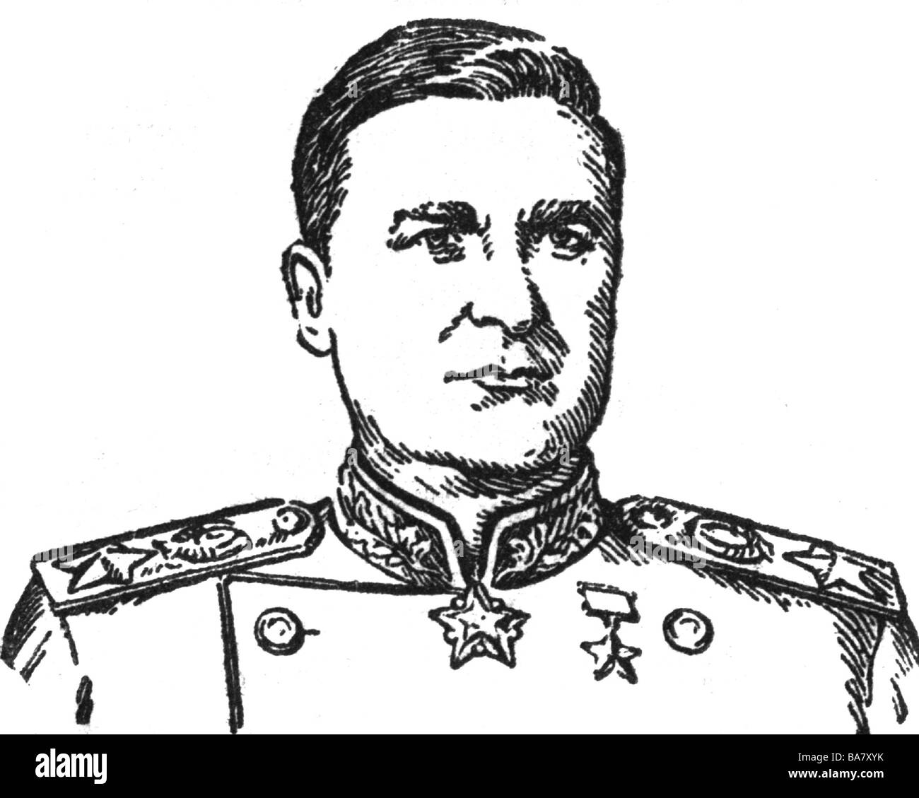 Sokolovsky, Wassily Danilovich, 21.7.1897 - 10.5.1968, Sowjetrussgeneral, Marschall der Sowjetunion, Porträt, Zeichnung, 1950er Jahre, Stockfoto