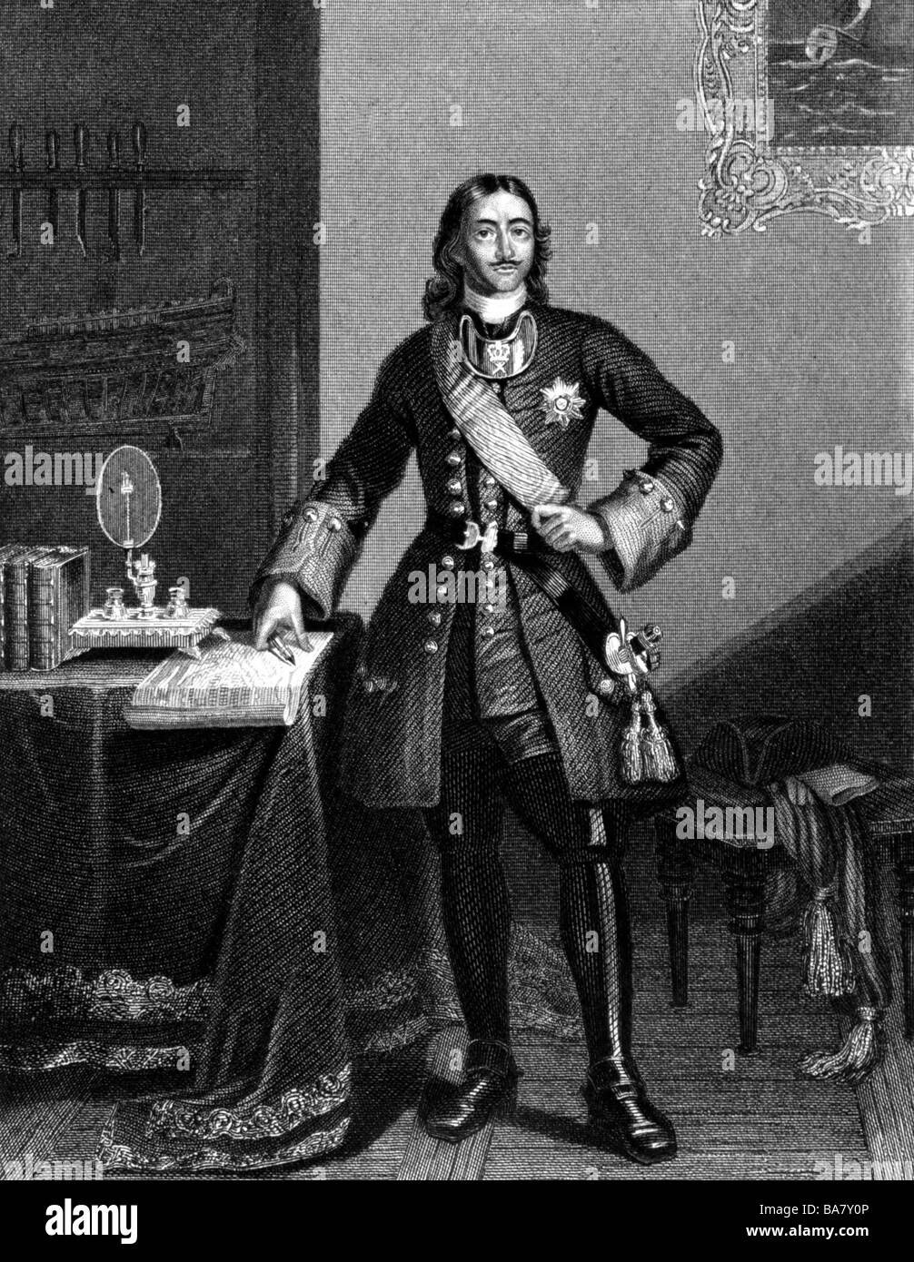 Peter ich Alexeyevich "der Große", 9.6.1672 - 8.2.1725, Kaiser von Russland 27.4.1682 - 8.2.1725, volle Länge, Kupfer engravign von H. Robinson, 18. Jahrhundert,, Artist's Urheberrecht nicht gelöscht werden Stockfoto