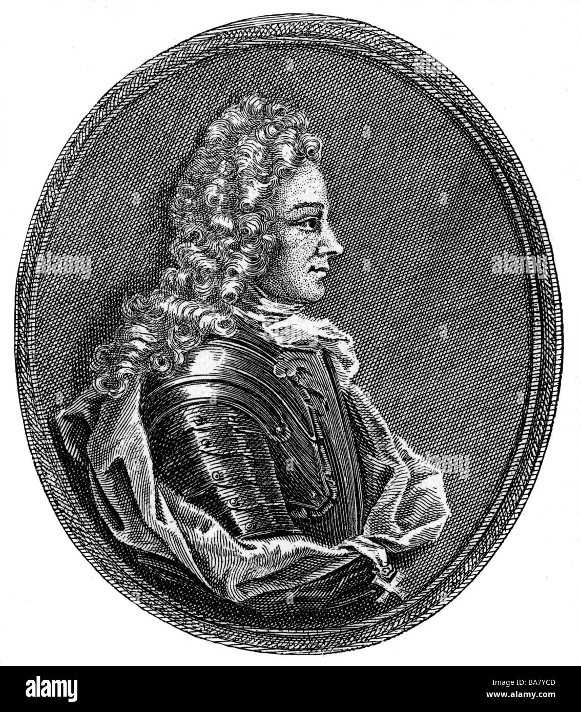 Alexander Danilowitsch Menschikow, 16.11.1672 - 2.11.1729, Russische Marschall und Politiker, halbe Länge, Seitenansicht, Holzstich nach zeitgenössischen Kupferstich, Artist's Urheberrecht nicht gelöscht werden Stockfoto