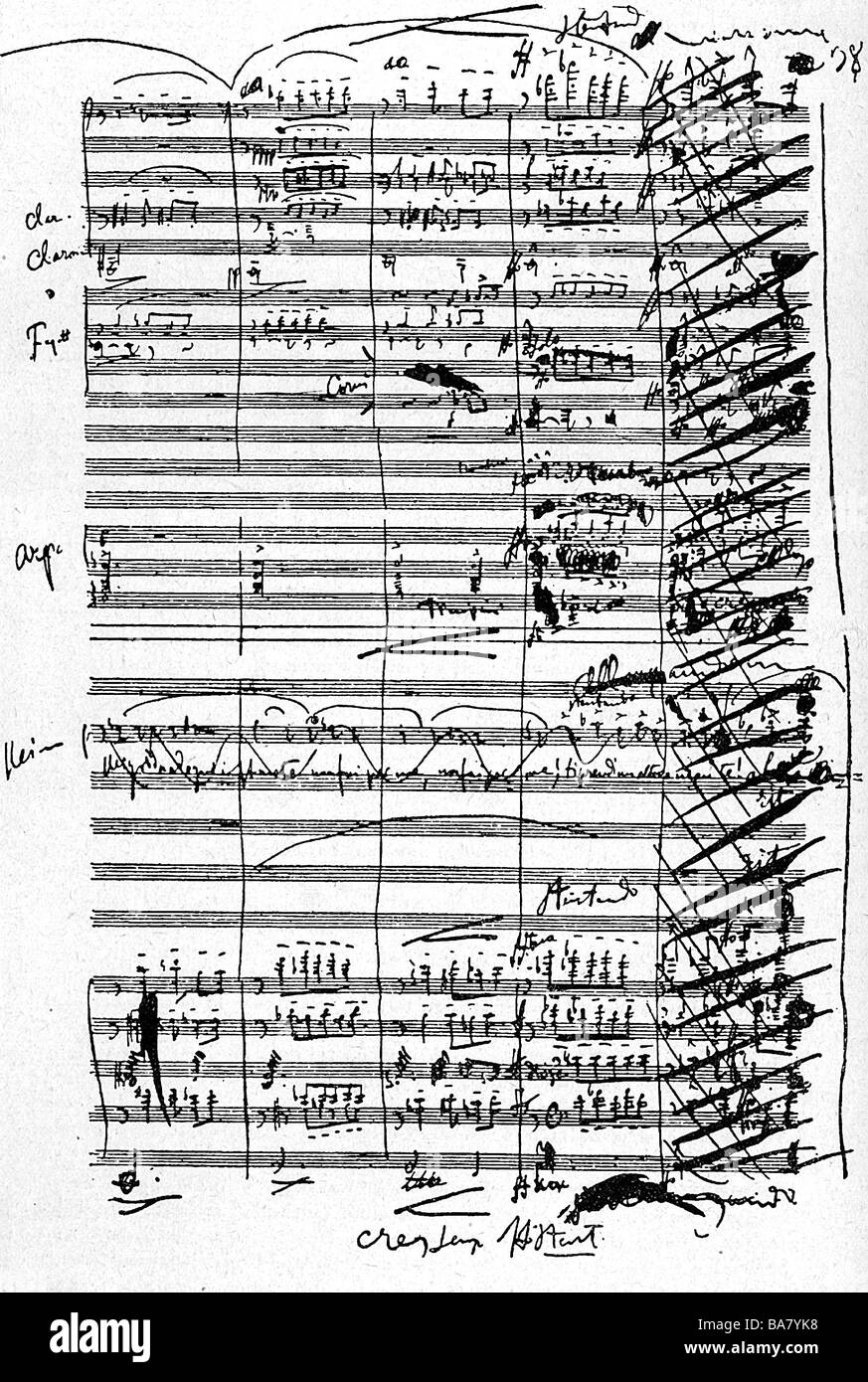 Puccini, Giacomo, 22.12.1858 - 29.11.1924, italienischer Musiker (Opernkomponist), sein Werk, Oper "La Boheme", 1896, Seite der Partitur, 3. Akt, Stockfoto