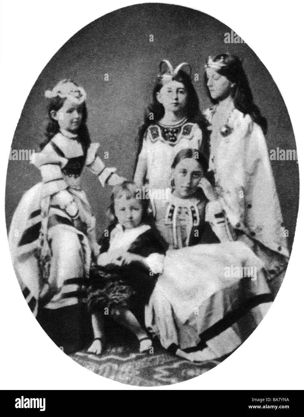 Wagner, Cosima, 24.12.1837 - 1.4.1930, ihre Kinder Eva, Siegfried und Isolde, Daniela und Blandine von Buelow, 1872, Stockfoto