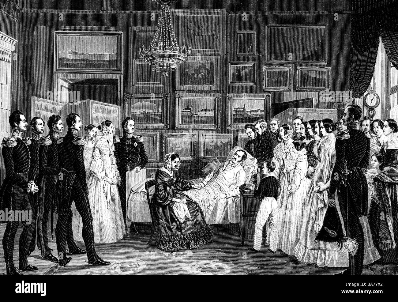 Friedrich Wilhelm III., 3.8.1770 - 7.6.1840, König von Preßburg 16.11.1797 - 7.6.1840, Tod, seine letzten Lebensmomente, Holzgravur, 19. Jahrhundert, Stockfoto