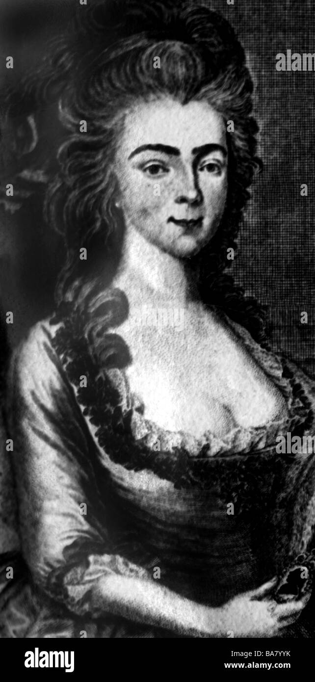 Augusta Wilhelmine Maria, 14.4.1765 - 30.3.1796, Herzogin von Zweibrücken von 1795, Porträt, Gravur nach der zeitgenössischen Malerei, Artist's Urheberrecht nicht gelöscht werden Stockfoto