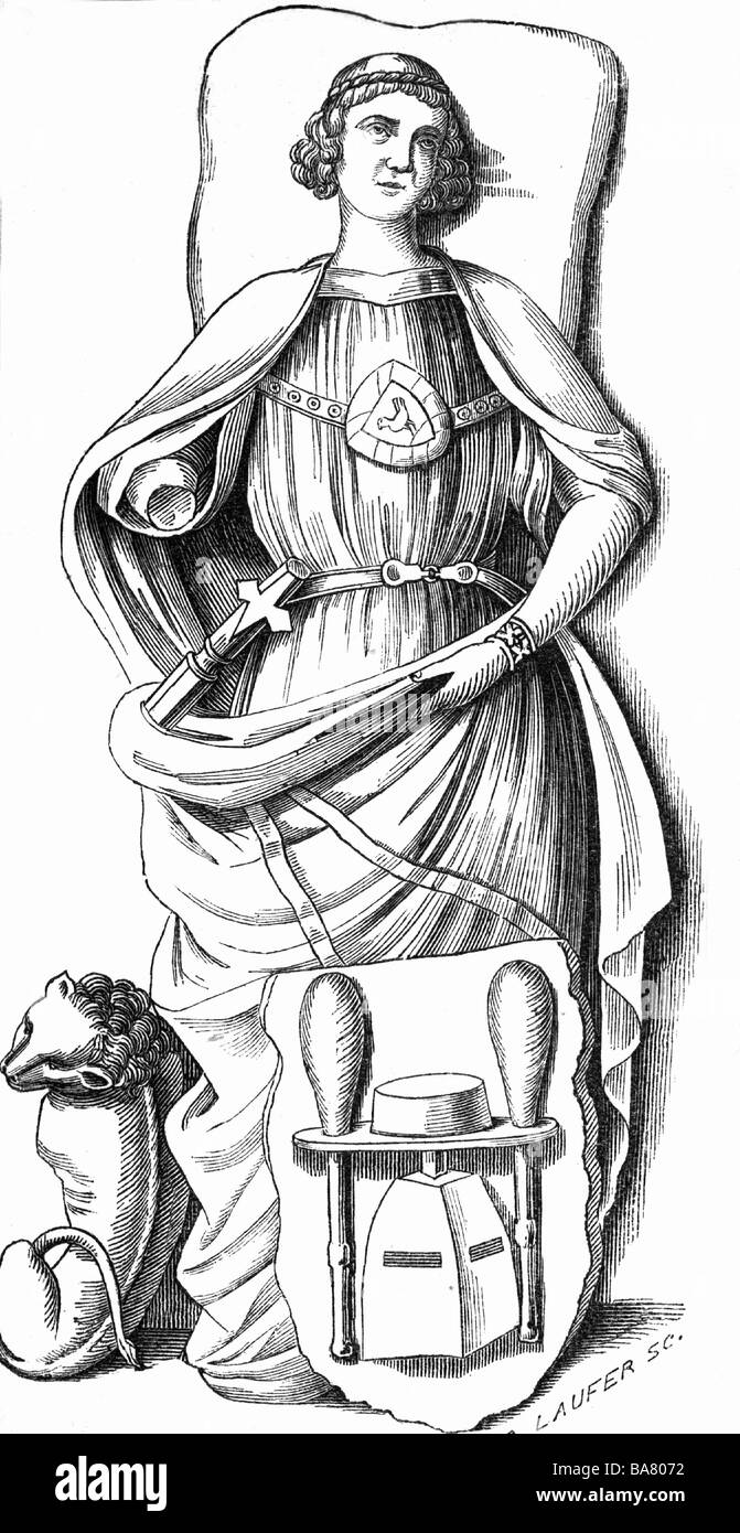 Otto von Botenlauben, vor 1197 - vor 1245, deutscher Musiker (Minnesänger), Holzgravur, 19. Jahrhundert, nach Zeichnung von Laufer nach Grabplatte im Kloster Frauenroth, Stockfoto