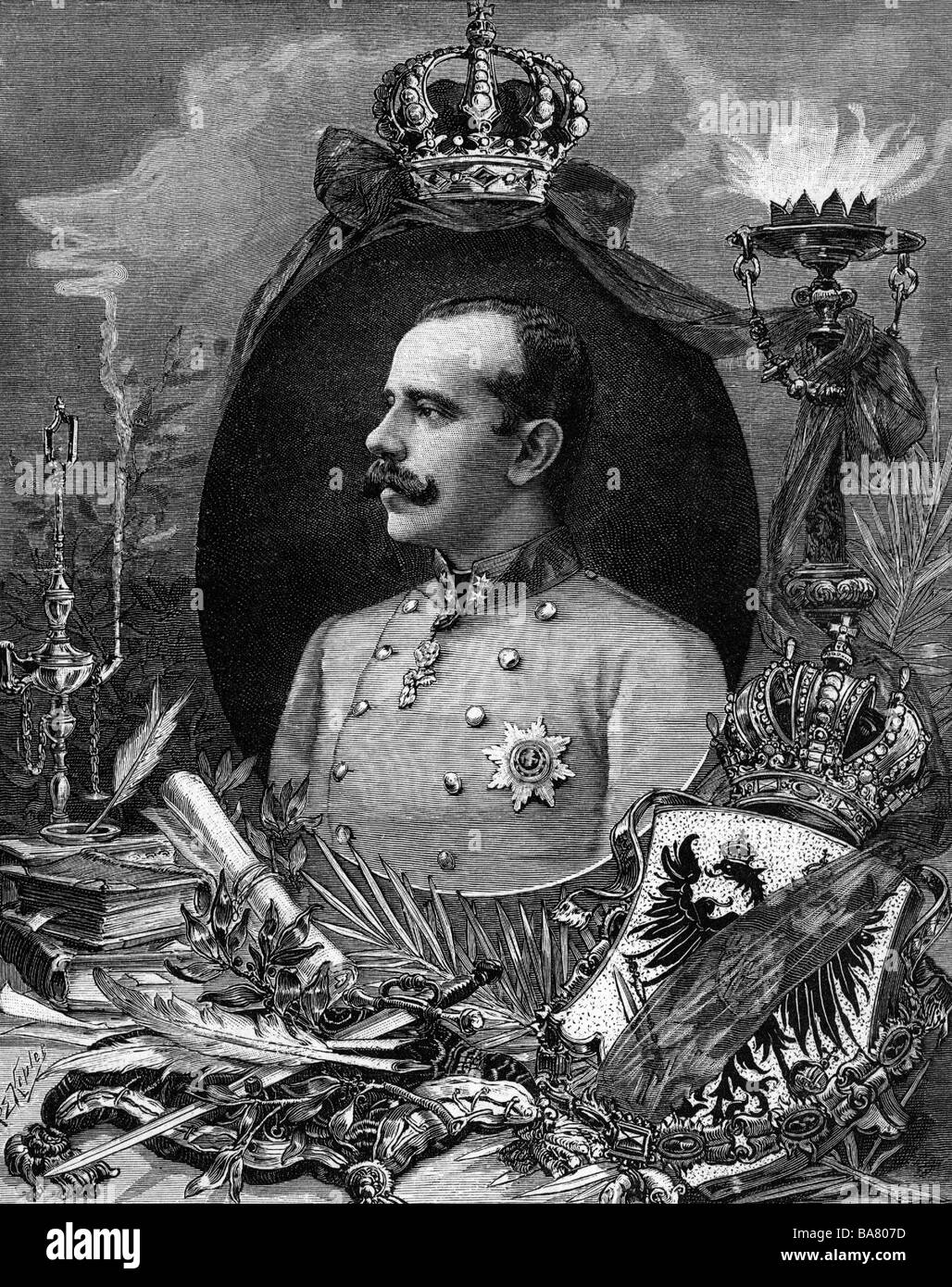 Rudolf, 21.8.1858 - 30.1.1889, Prinz von Österreich-Ungarns, Porträt, Holzgravur von Angerer, 8.12.1888, Stockfoto