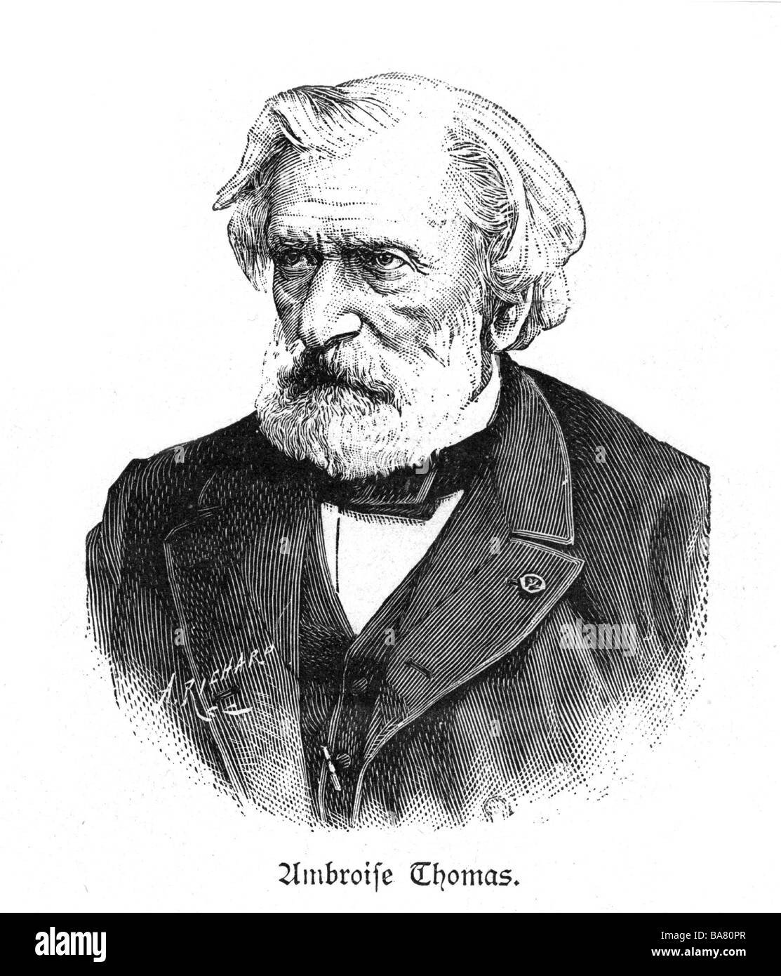 Thomas, Ambroise, 5.8.11 - 12.2.1896, französischer Opernkomponist, Porträt, Holzgravur von A. Richard, 19. Jahrhundert, Stockfoto