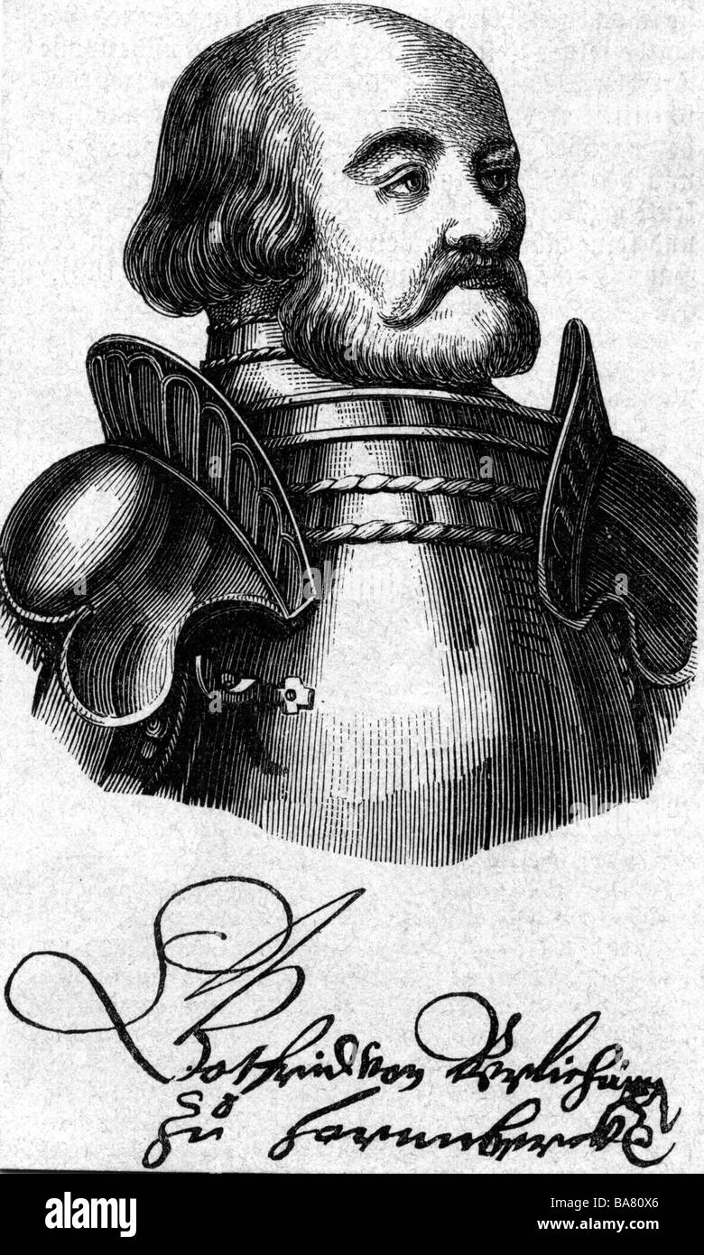 Berlichingen, Götz von, ca. 1480 - 23.7.1562, deutscher Ritter, Porträt, Historiengemälde, Holzgravur, 19. Jahrhundert, Stockfoto