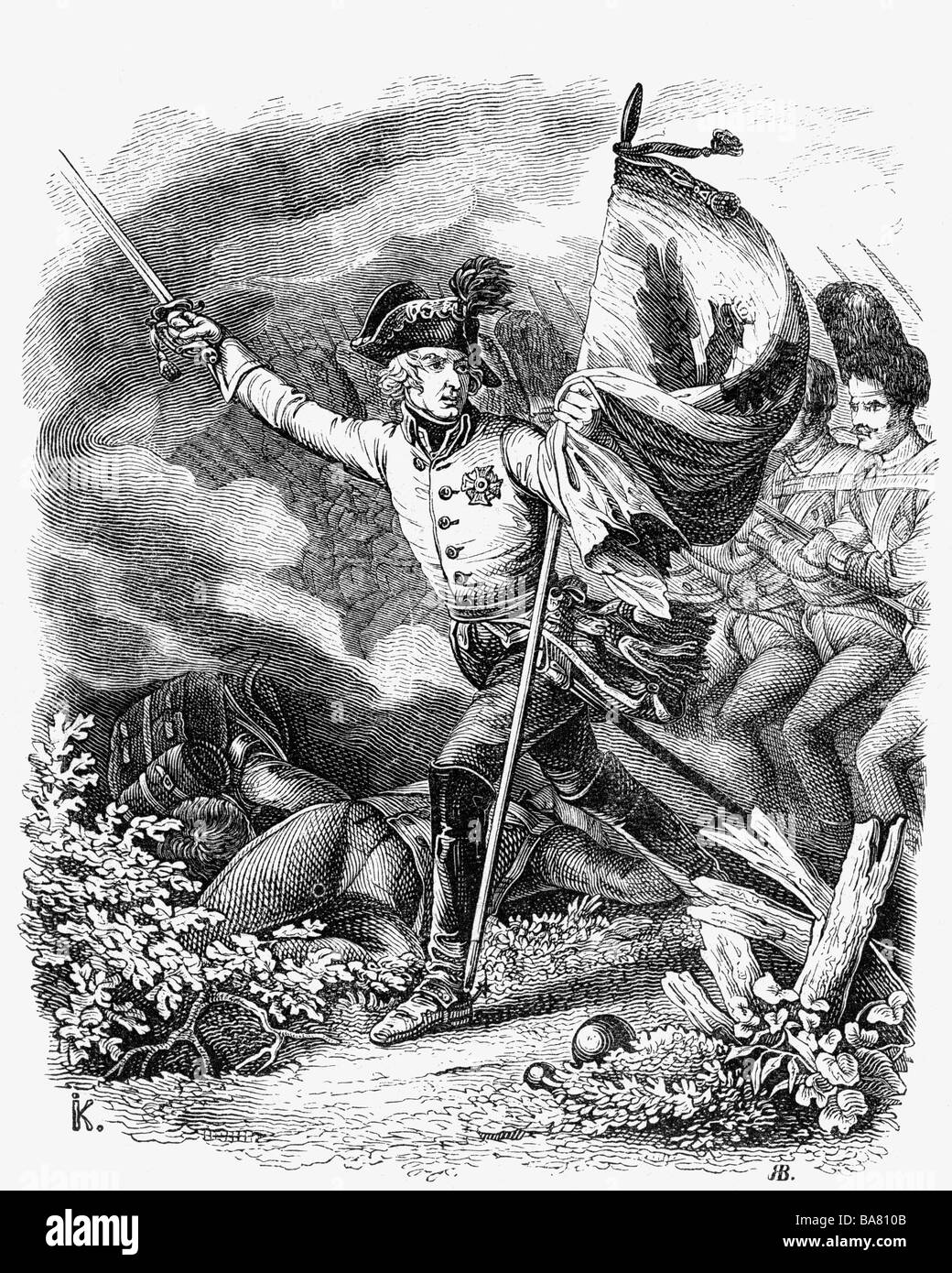 Karl, 5.9.171 - 30.4.1848, Erzherz von Österreich, Österreichischer General, in der Schlacht bei Aspern-Essling, 21.5.1809, Holzgravur, 19. Jahrhundert, Stockfoto