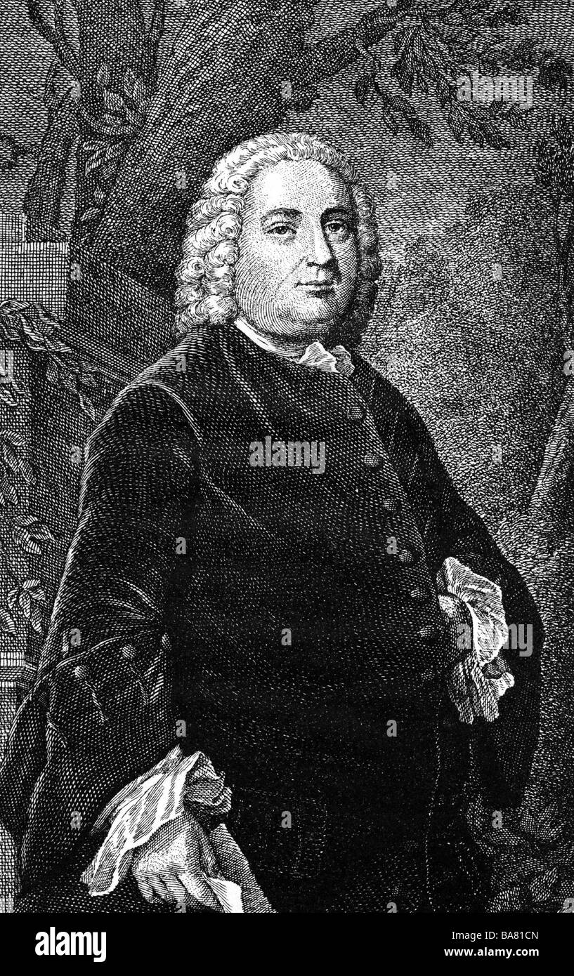 Richardson, Samuel, 19.8.1689 - 4.7.1761, englischer Autor/Schriftsteller, halbe Länge, Gravur von M. Stock, 18. Jahrhundert, Stockfoto