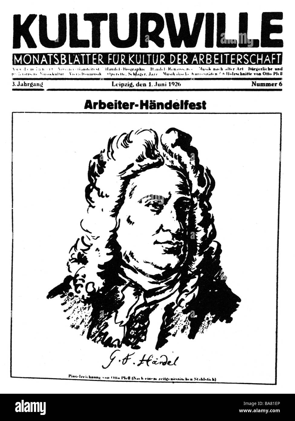 Presse/Medien, Zeitschriften/Zeitschriften, "Kulturwille", 3. Band, Nummer 6, Leipzig, 1.6.1926, Titel, Porträt von George Frederic Händel, Stockfoto