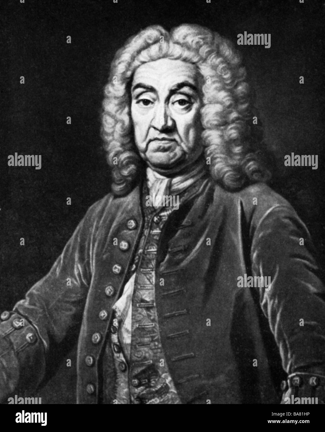 Heidegger, John James, 16.6.1659 - 7.9.1749, Schweizer theater Manager, halbe Länge, nach Kupferstich von J.Faber, 1742, Artist's Urheberrecht nicht gelöscht werden Stockfoto