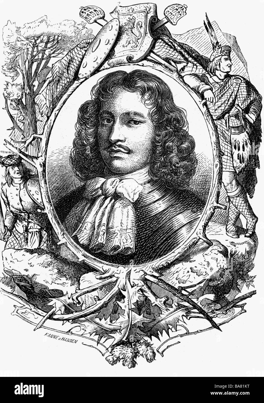 Cameron of Lochiel, Ewen, Februar 1629 - Februar 1719, 17. Chieftain of Clan Cameron 1647 - 1719, Porträt, Holzgravur, 19. Jahrhundert, Stockfoto