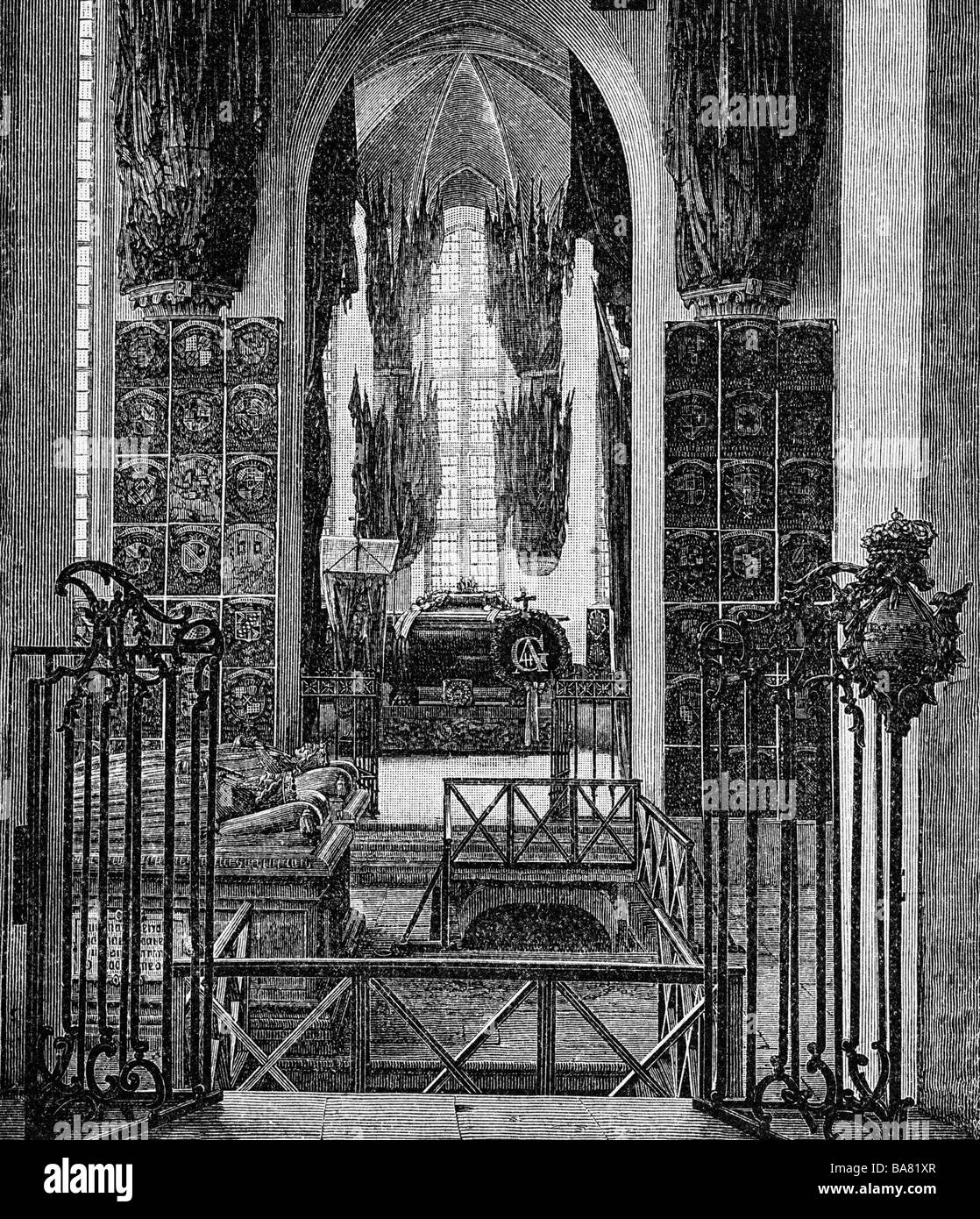 Geographie/Reise, Schweden, Stockholm, Riddarholmen Kirche, Innenansicht, Grab des Königs Gustavus Adolphus, Stockfoto