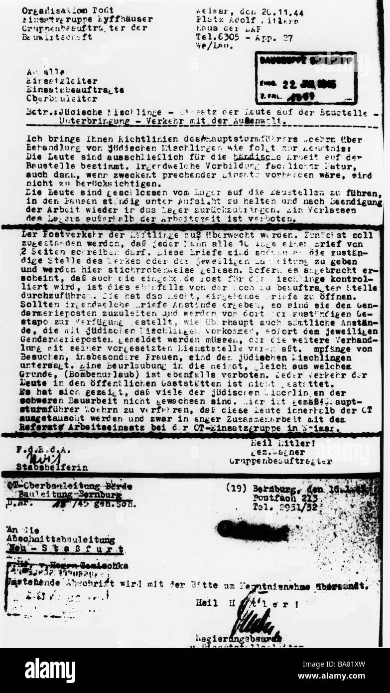 Nationalsozialismus/Nationalsozialismus, Dokument, Brief über Arbeitseinsatz jüdischer Halbrassen, Halberstadt, 19.12.1944, Stockfoto