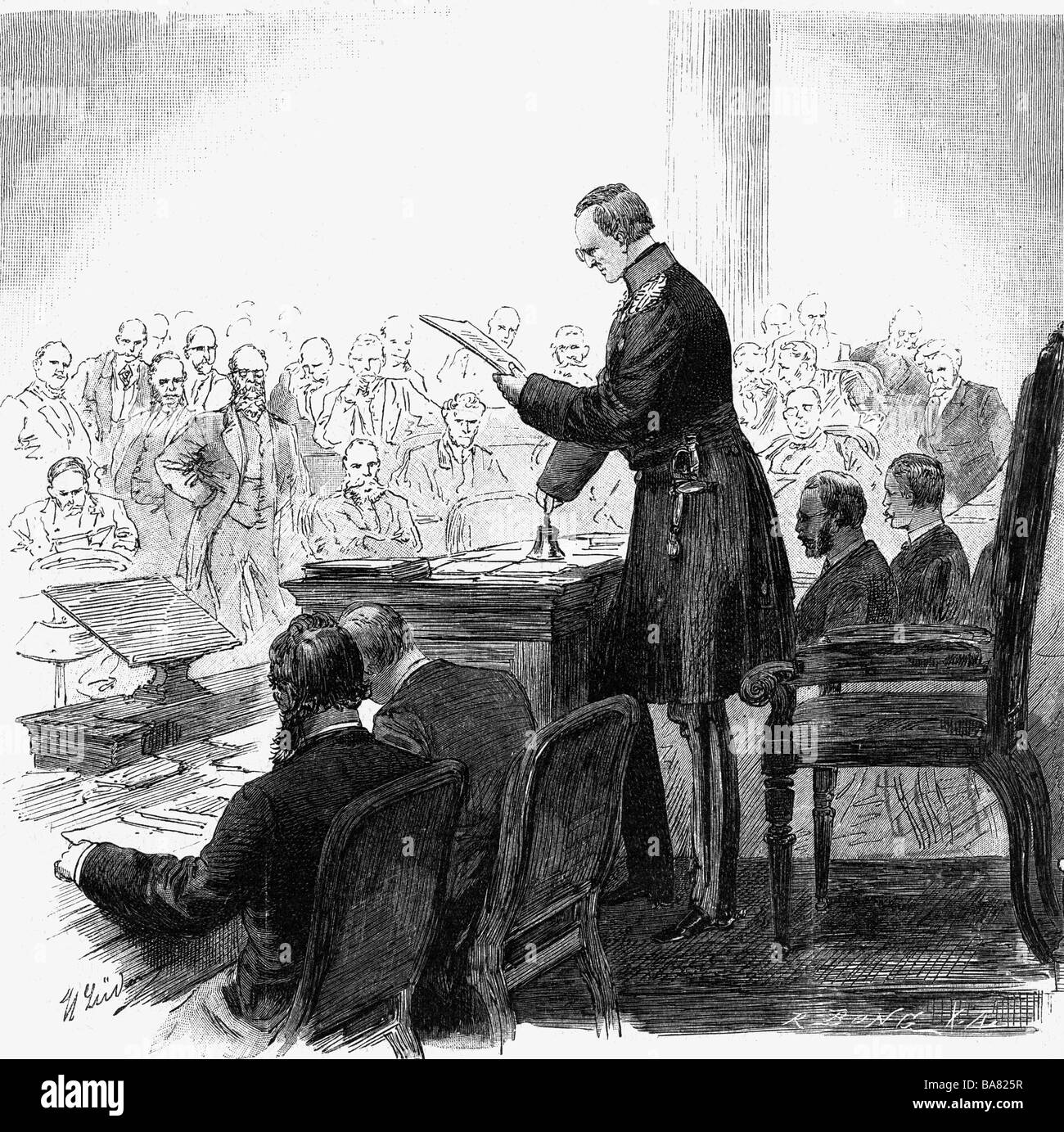 Moltke, Helmuth Karl von, 26.10.1800 - 24.4.1891, preussischer General, Vater des Hauses des Deutschen Kaiserlichen Diäten von 1881 - 1891, Rede, Holzgravur nach dem Nachteil von Hermann Lueders, ca. 1890, Stockfoto