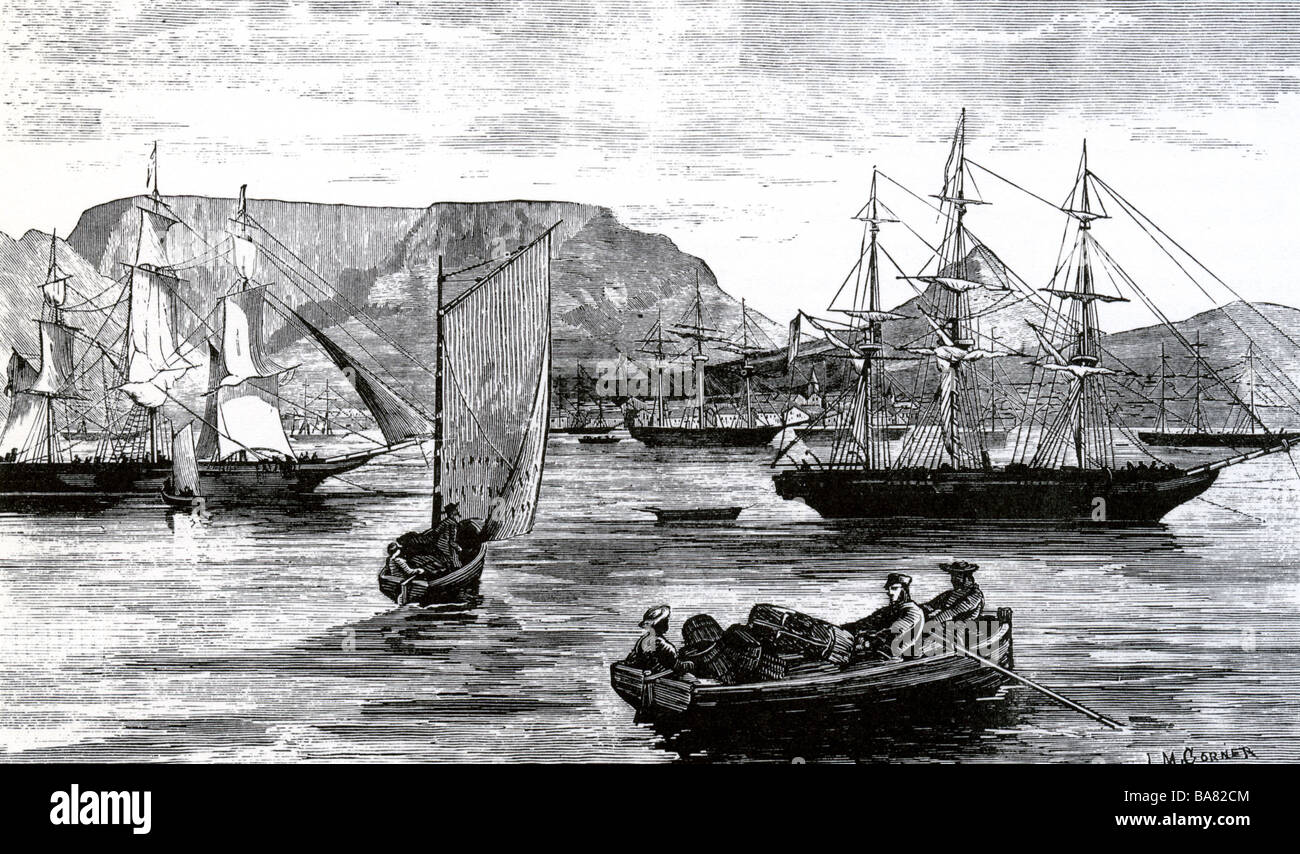 CAPE TOWN im Jahre 1830 von einem zeitgenössischen Stich Stockfoto