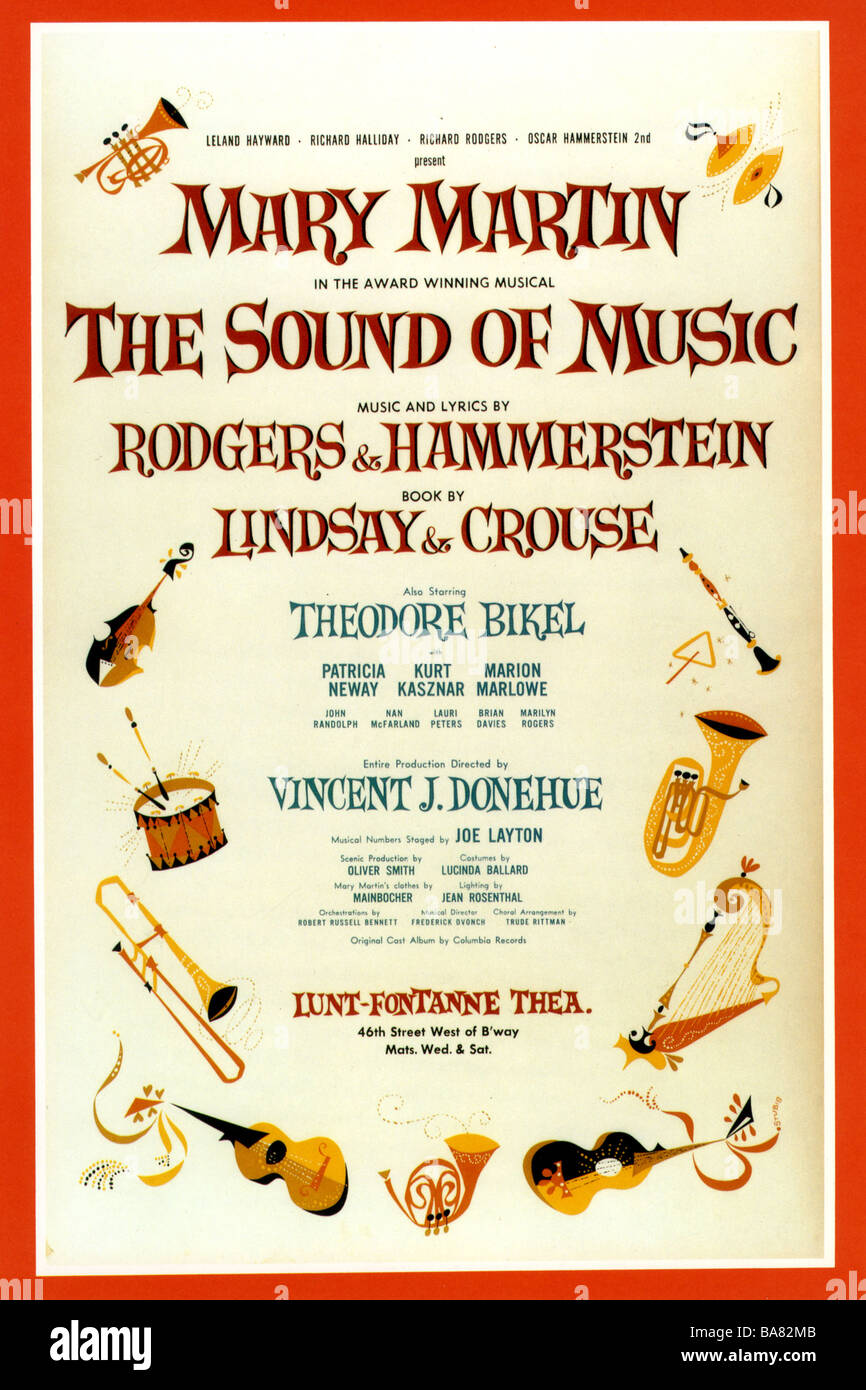 Die SOUND OF MUSIC-Plakat für die ursprüngliche Broadway-Inszenierung mit Mary Martin im November 1959 Stockfoto