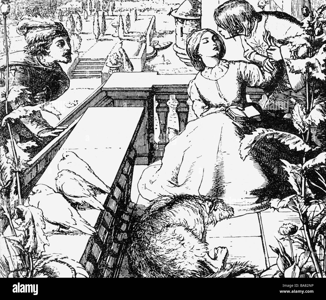 Tennyson, Alfred, 1. Baron, 6.8. 1809 - 6.10.1892, britischer Autor/Schriftsteller, Gedicht, "Der Sommertraum", Szene, Illustration von John Everett Millais, Holzgravur, 19. Jahrhundert, Stockfoto