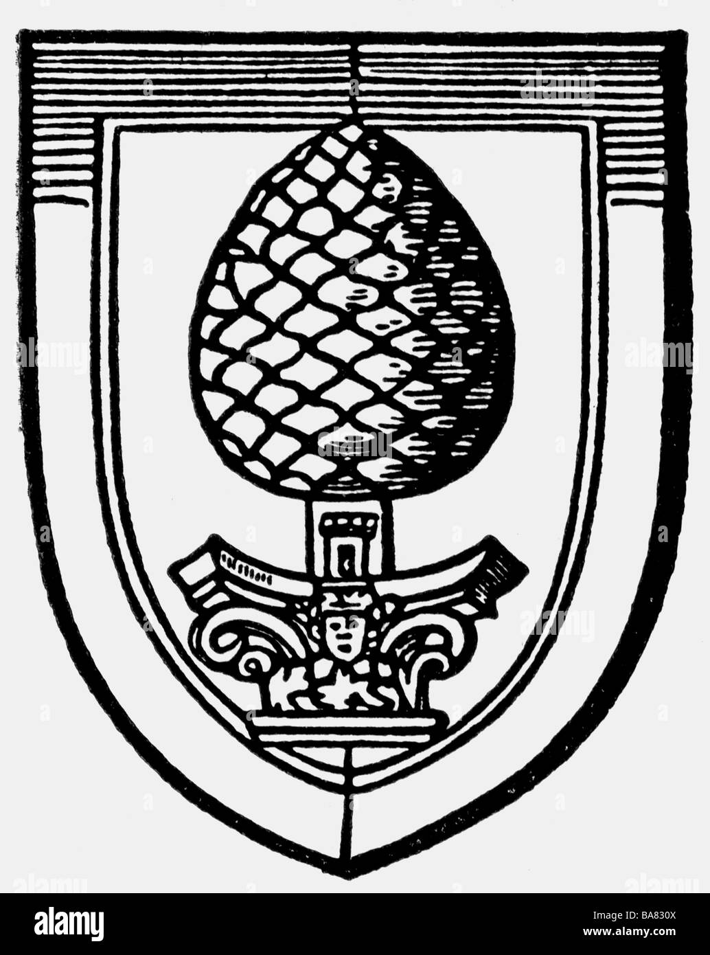 Heraldy, Wappen, Stadtwappen, Deutschland, Reichsstadt Augsburg, Kupferstich, 16. Jahrhundert, Crest, historische, geschichtliche, künstlerische Urheberrecht nicht geklärt zu werden. Stockfoto