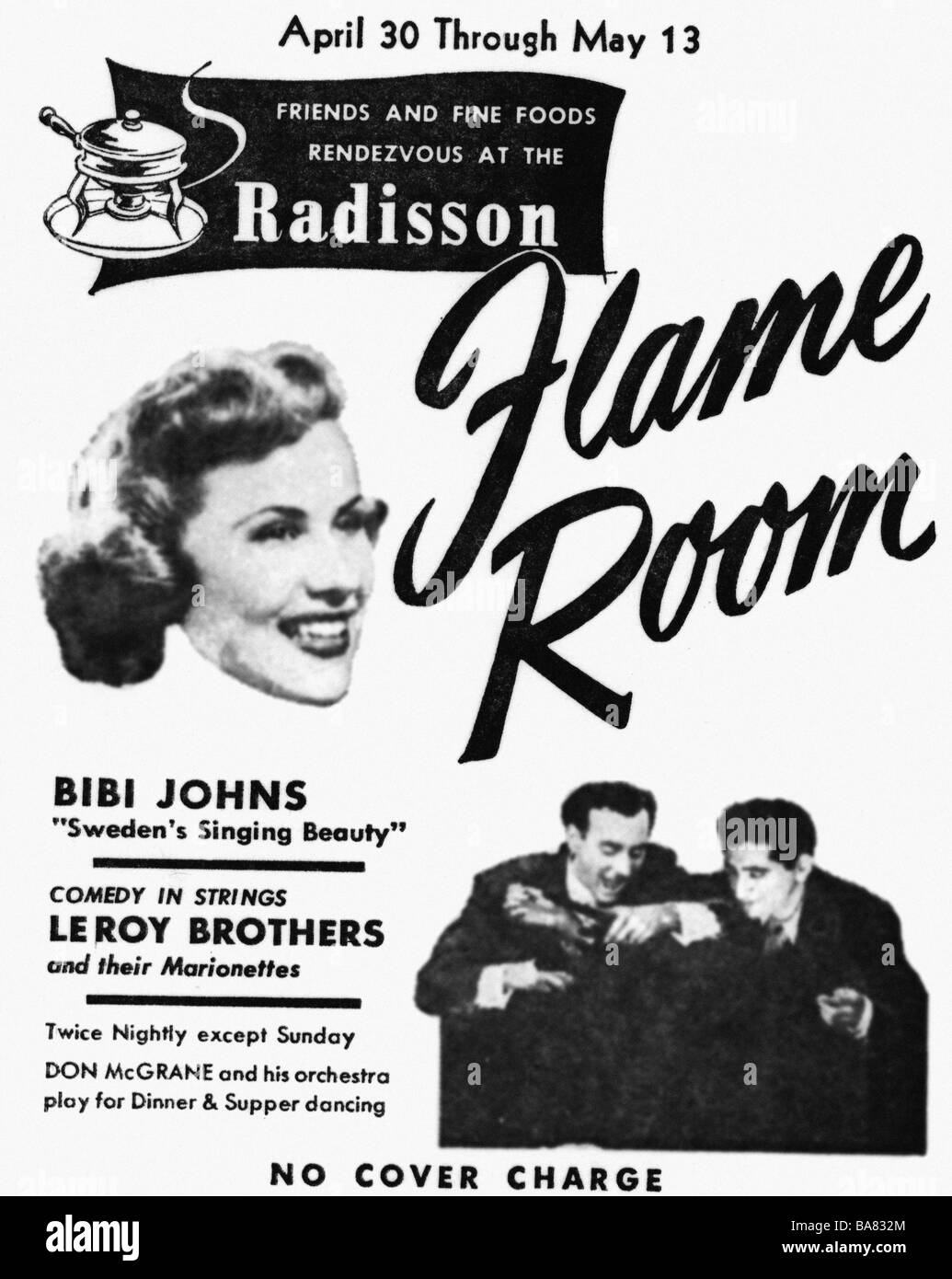 Johns, Bibi, * 21.1.1929, schwedische Sängerin und Schauspielerin, Porträt, 'Flame Room', Plakat, weiblich, Frau, Stockfoto