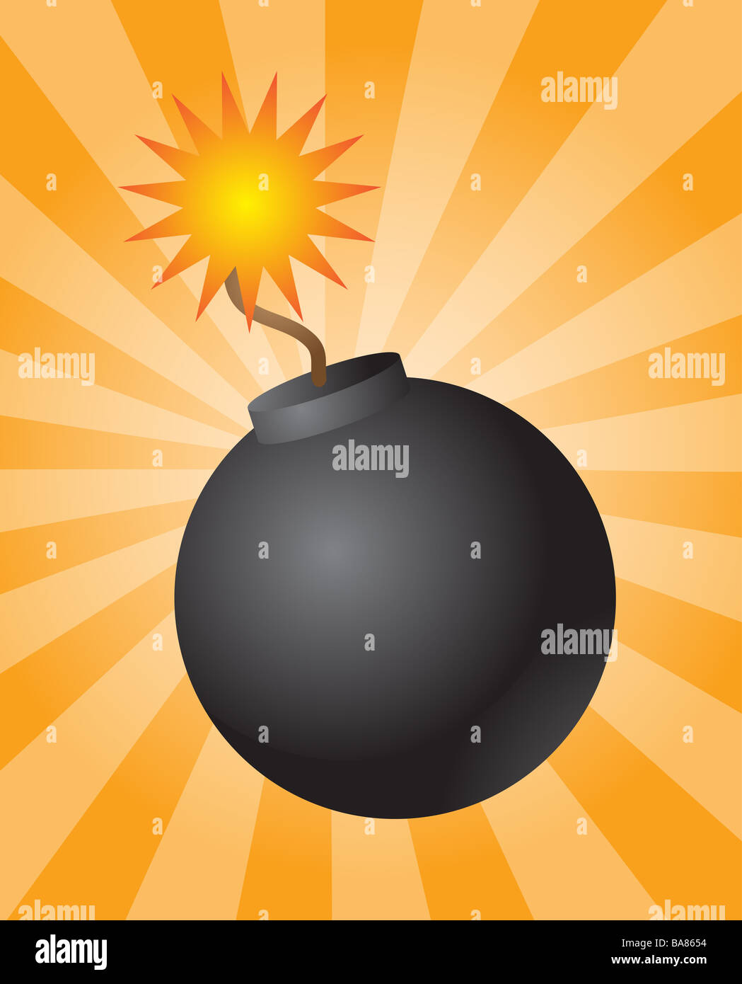 Altmodische Runde schwarze Bombe mit beleuchteten Sicherung Stockfoto