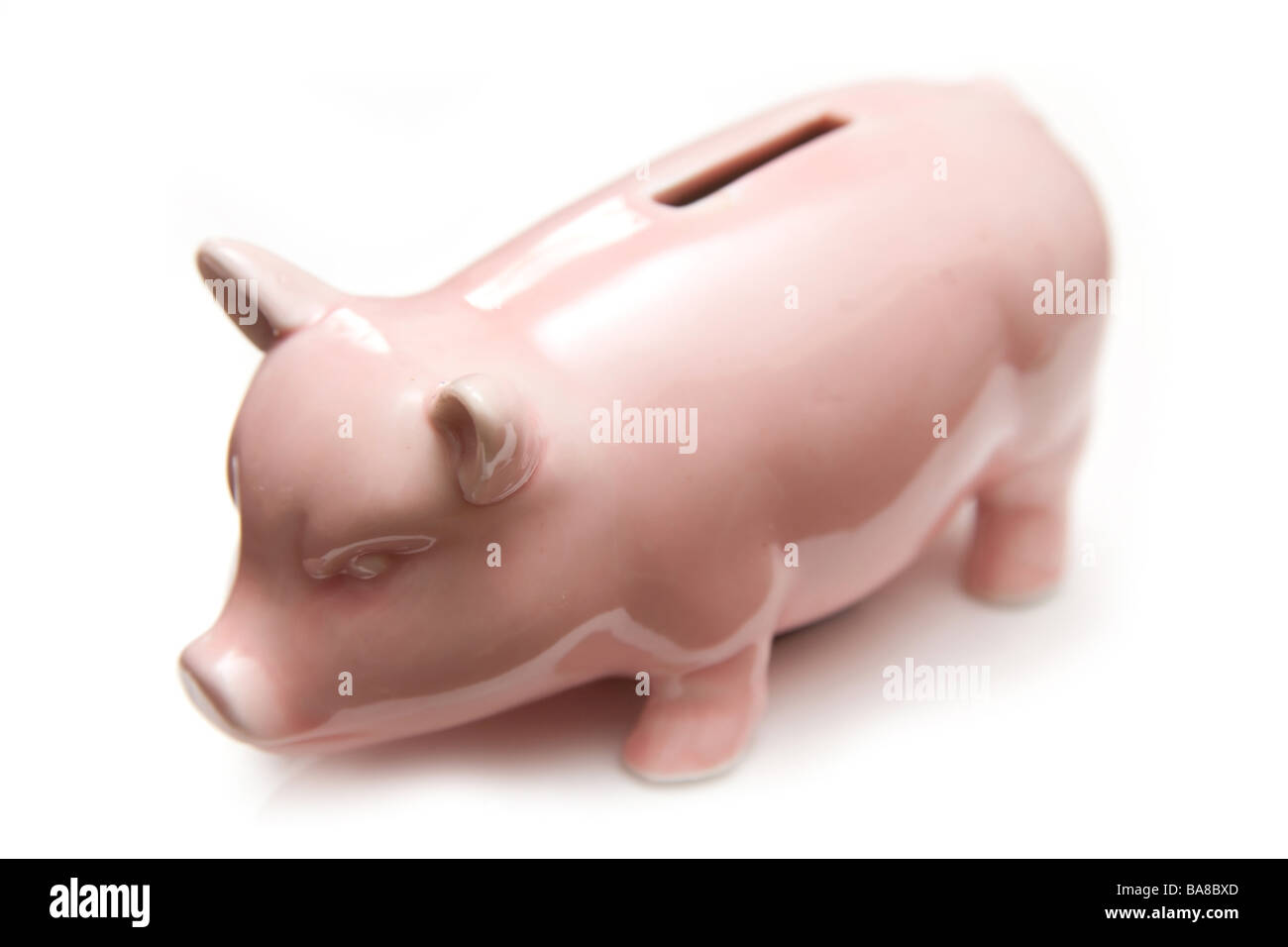 Rosa Sparschwein Geld Formatfeld isoliert auf einem weißen Studio-Hintergrund. Stockfoto