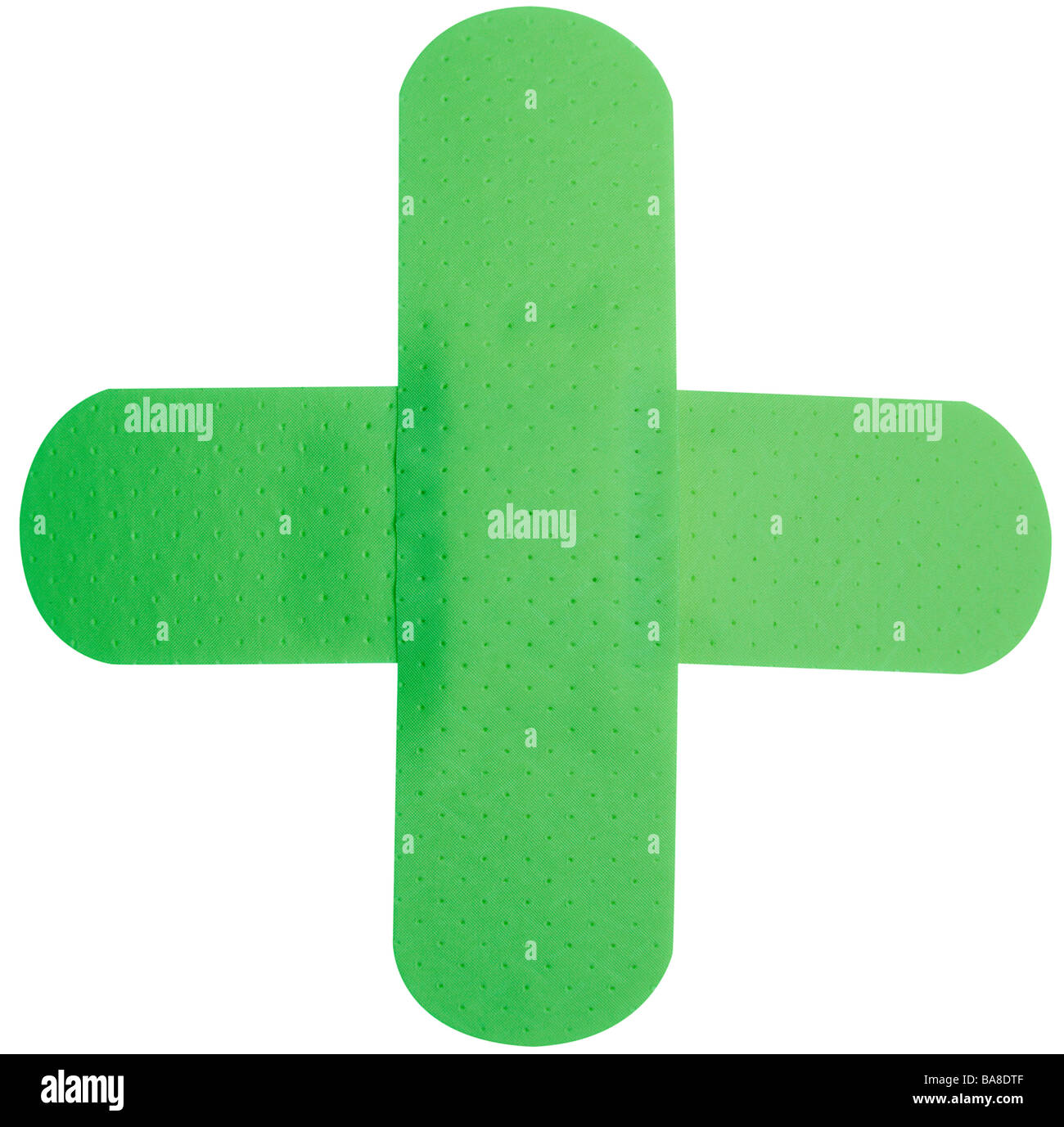 Grünes Band Aid Gips in Form der Chemiker oder Pharmazie Kreuz Stockfoto