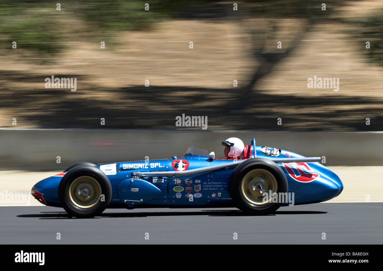 Ein 1959 Watson "Simoniz Special" historische Indy Auto an der historischen Autorennen Monterey, Monterey, Kalifornien, USA Stockfoto
