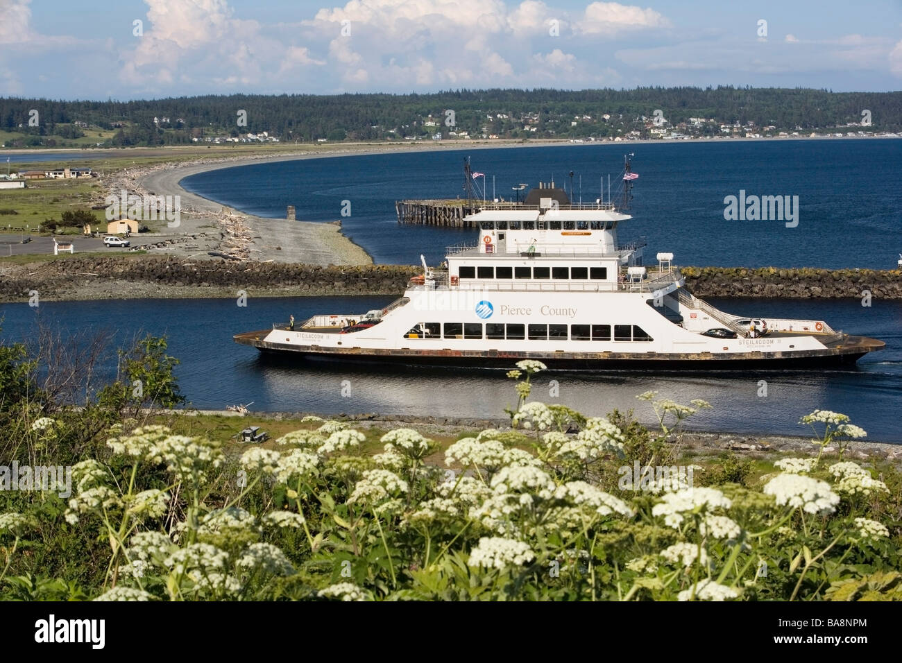 Washington Fähre nähert sich Whidbey Island, Washington Stockfoto