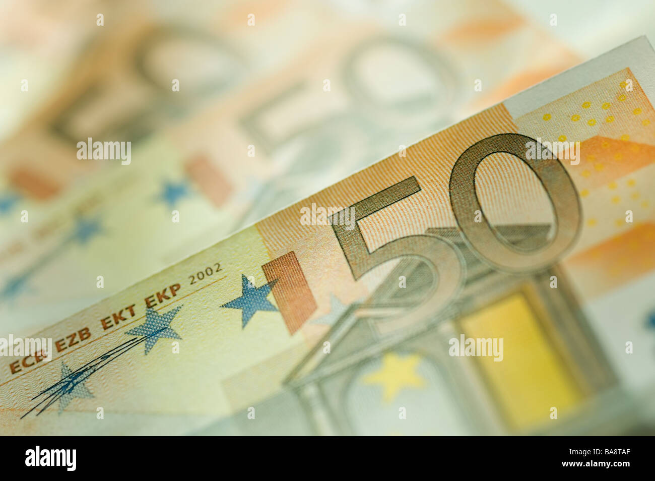 50 Euro-Banknoten verteilt Stockfoto