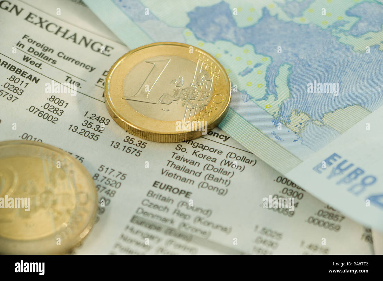 Euro und Wechselkurse Stockfoto