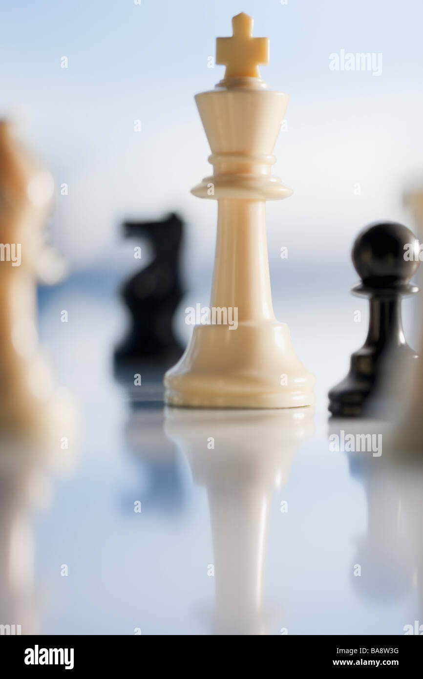 Nahaufnahme von Schachfiguren Stockfoto