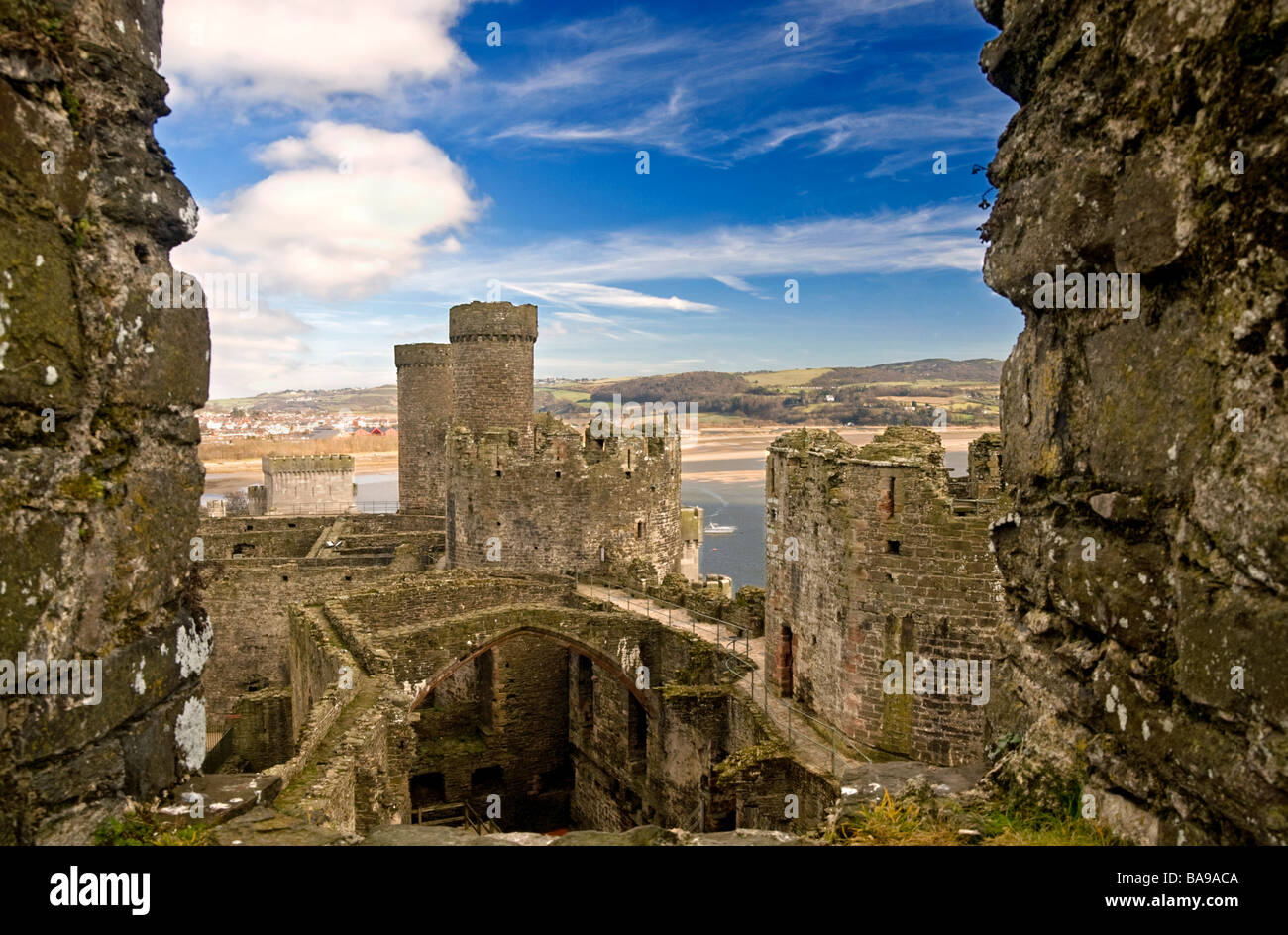 Die Zinnen auf Conwy Castle, Conwy, Gwynedd, Nordwales, UK Stockfoto