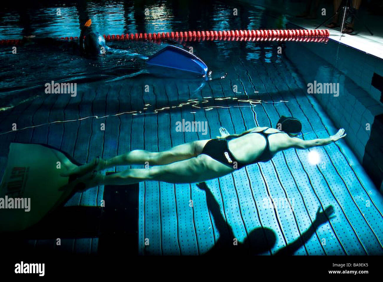Tauchen mit Monopalm in einem Schwimmbad Stockfoto