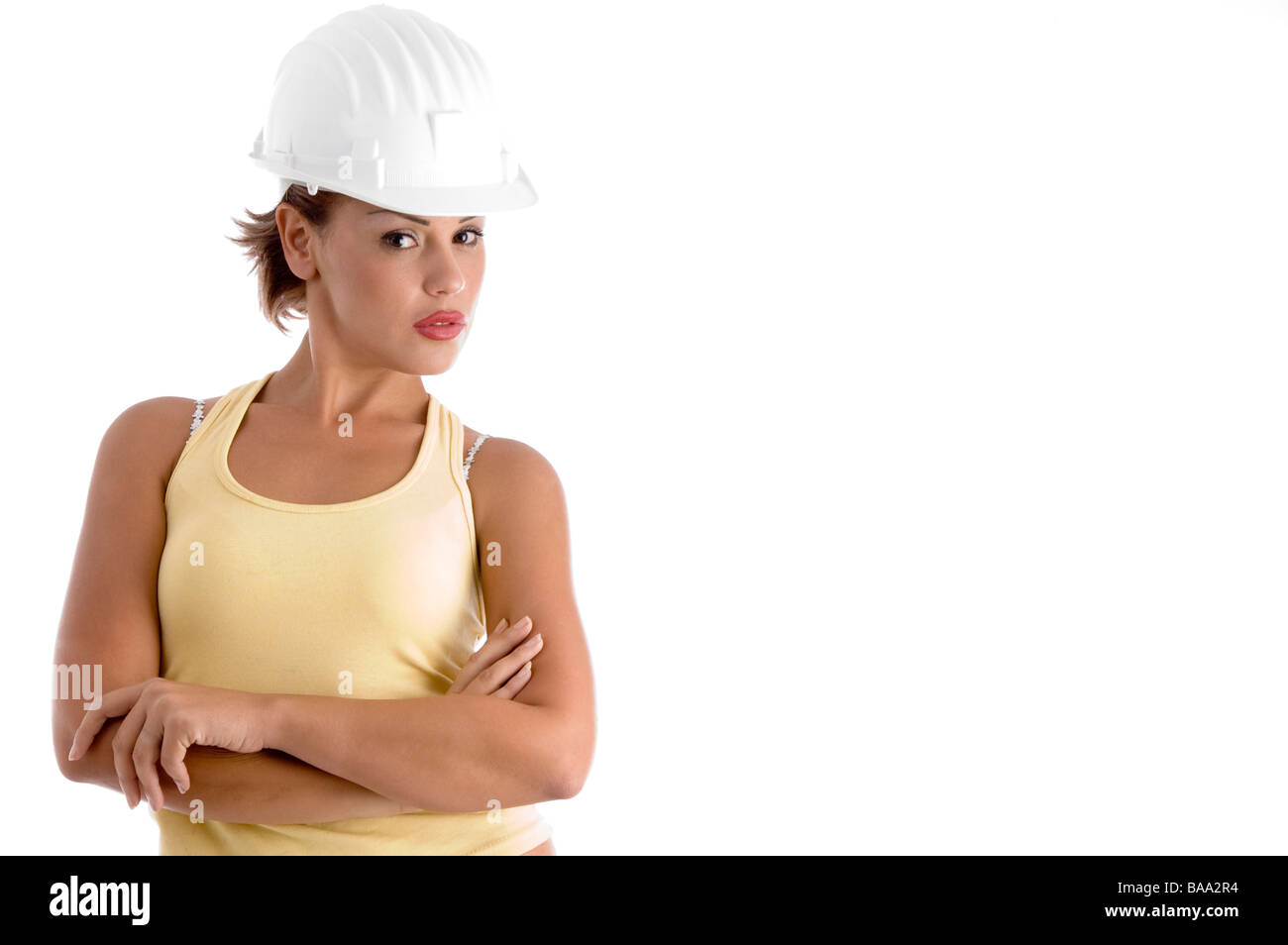 junge Frau mit Architekt Helm Stockfoto