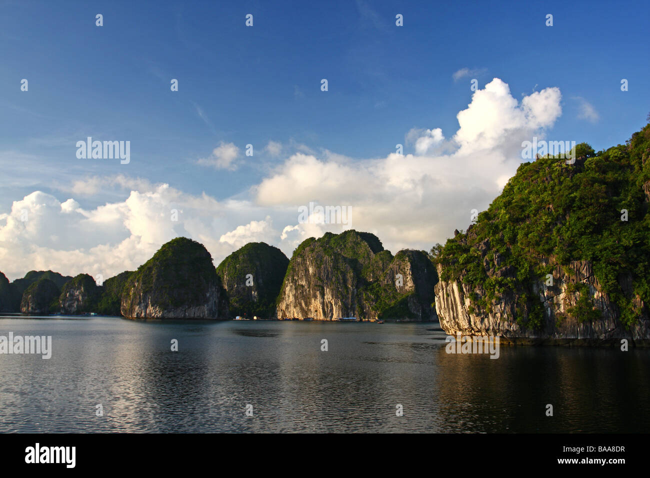 Landschaft. Halong Bucht Vietnam bei Sonnenaufgang Stockfoto