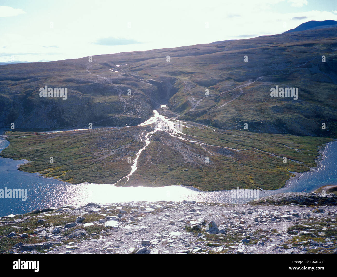 Fluss Ventilator ('lonin') an der Basis der kleinen Canyon ('jotulhogget'), rondvatnet, Rondane Nationalpark, Oppland, Norwegen. Stockfoto