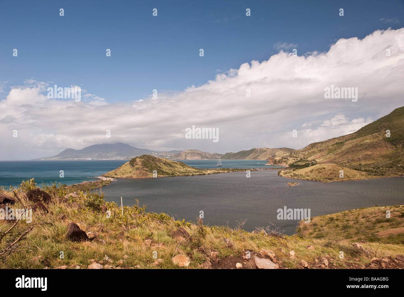 Lage von Christophe Harbour am südlichen Ende von St. Kitts mit Salt Pond und White House Bucht Stockfoto